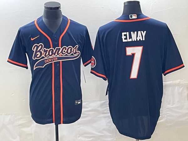 Mens Denver Broncos #7 John Elway Navy Cool Base Stitched Baseball Jersey